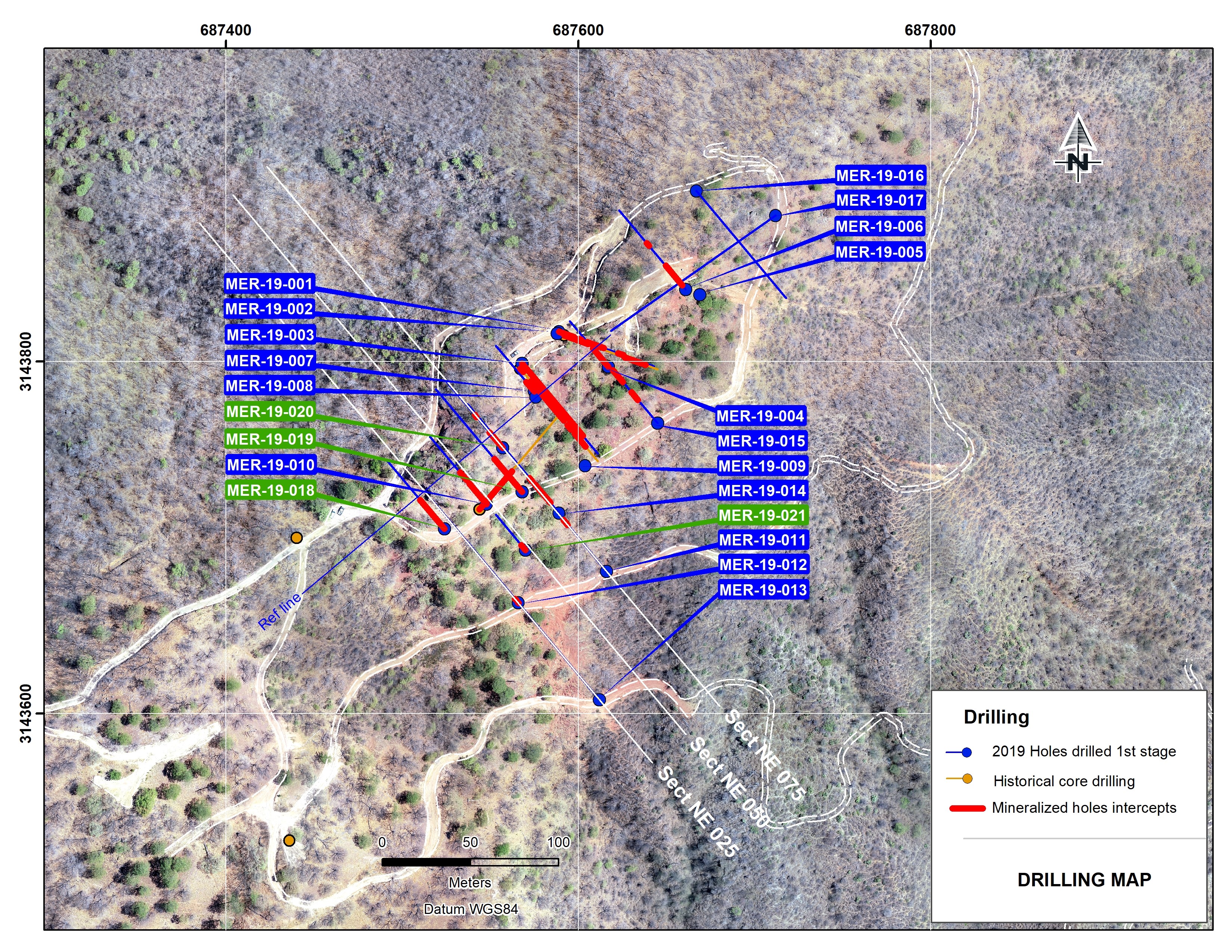 Map of current drilling location within the Mercedes property