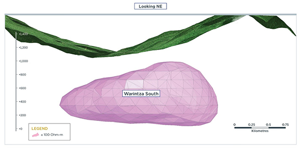 3D Long Section Looking Northeast at Warintza South