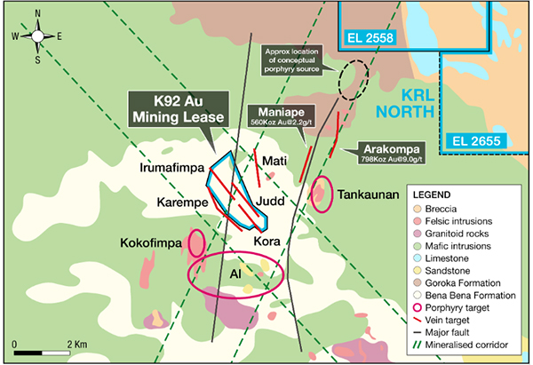 Location of KRL North Relative to Known and Conceptual Mineralisation